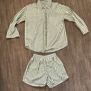 Women’s Green/White Stripe Matching Short Set